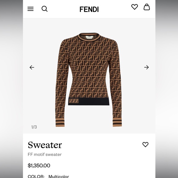 New with tags NWT Fendi FF Motif Monogram Jacquard Long Sleeve Sweater in Brown